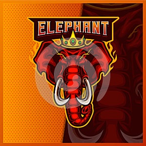 Elephant King Head mascot esport logo design illustrations vector template, Elephant crown logo for team game streamer youtuber