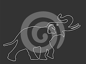 Elephant line contour vector silhouette illustration isolated on black background.