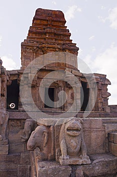 Elephant and Lion Pillars at the entrance of Upper Shivalaya, North Badami Fort photo