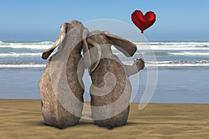 Elephant, Love, Romance, Beach, Ocean, Valentine, Sea