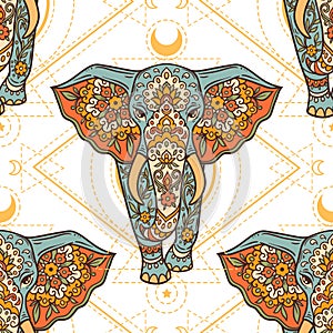 Elephant mandala Pattern Retro. Animal Vector illustration