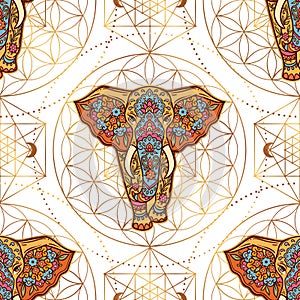 Elephant mandala Pattern Retro. Animal Vector illustration