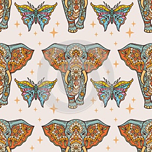 Elephant mandala Pattern Retro. Animal Vector illustration