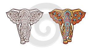 Elephant mandala retro. Vector illustration