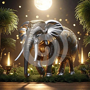 An elephant marches in a beautiful light