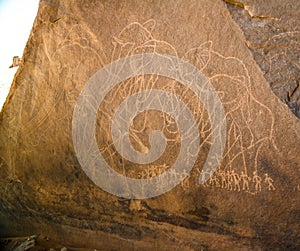 Elephant and men- Cave paintings and petroglyphs at Boumediene ,Tassili nAjjer national park, Algeria