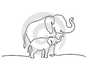 Elephant mother with baby cub. Family love. Mothers day concept.