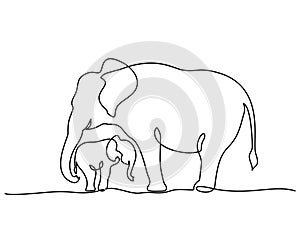 Elephant mother with baby cub. Family love. Mothers day concept.