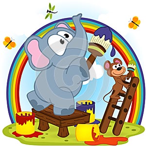 Elephant and mouse draw rainbow