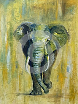 Elephant oil painting, colorful and abstract. Hand made painting.