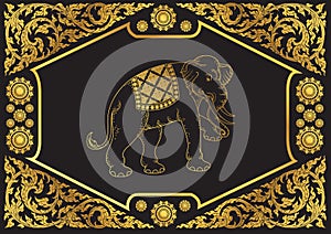 Elephant outline stroke on pattern background