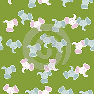 Elephant pattern seamless in freehand style. Head animals on colorful background. Vector illustration for textile
