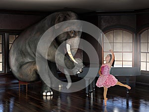 Elephant Playing Piano, Ballet Dancer, Surreal Music