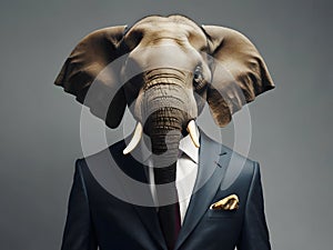 Elephant portrait in elegant suit