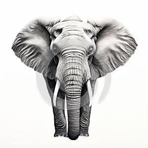 Elephant Portrait Tattoo Drawing On White Background - Realistic Art In High Contrast