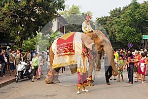 Elephant procession for Lao New Year 2014 in Luang Prabang, Laos