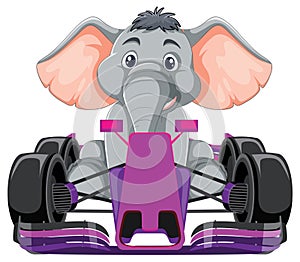 An elephant in a purple racing kart