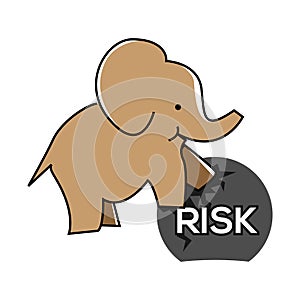Elephant with risk. Illustration of efforts to reduce risk.