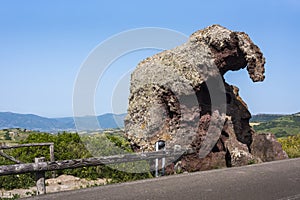 Elephant Rock of Castelsardo called Roccia dell`Elephante - known as Sa Pedra Pertunta, the perforated rock, Sardinia, Italy