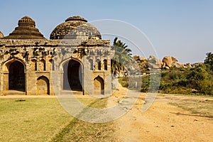 Elephant's Stables, stables for the royal elephants of the Vijayanagara Empire, in Hampi, Karnataka, India