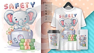 Elephant is saving money poster and merchandising.