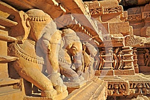 Elephant Sculptures at Khajuraho, India. UNESCO world heritage site.