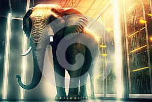 Elephant in the server room. Concept of the big data and digital fragility. Generated AI.