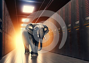 Elephant in the server room. Concept of the big data and digital fragility. Generated AI.