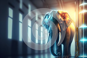 Elephant in the server room. Concept of the big data and digital fragility. Generated AI.