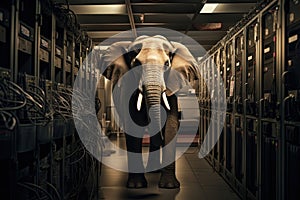 Elephant in the server room. Concept of the big data and digital fragility. Generated AI.