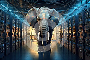 Elephant in the server room. Concept of the big data and digital fragility. Generated AI.