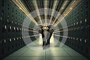 Elephant in the server room. Concept of the big data and digital fragility. Generated AI.