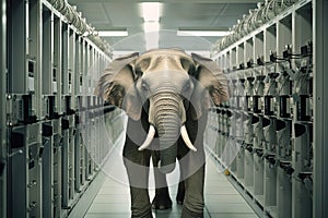 Elephant in the server room. Concept of the big data and digital fragility. Generated AI.