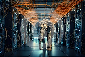 Elephant in the server room. Concept of the big data and digital fragility. Generated AI.