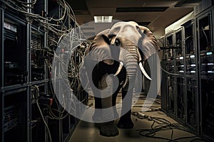 Elephant in the server room. Concept of the big data and digital fragility. Generated AI.