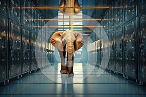 Elephant in the server room. Concept of the big data and digital fragility. Generated AI.