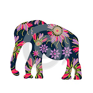 Elephant silhouette with flowers,