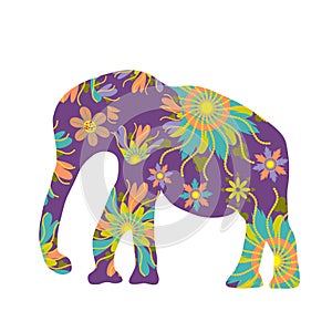 Elephant silhouette with flowers vector