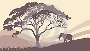 Elephant Silhouetted by Majestic Tree Wildlife Vector, vector design Generative AI photo
