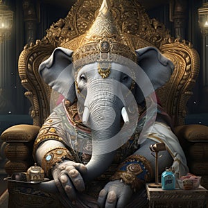 an elephant sitting in a chair