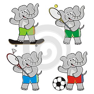 Elephant, sports icon, set, vector illustration