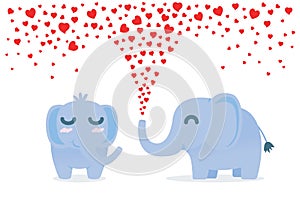 Elephant spraying many heart out of nose for flirt.