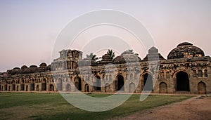 Elephant Stable after sundown, Royal Center, Hampi, Karnataka, India