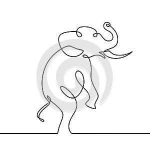 Elephant standing, one line drawing. Vector illustration zoo animal minimalism style