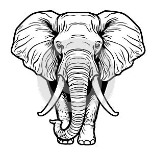Elephant standing Sketch Hand Drawn Graphic Safari Animals Vector Illustration