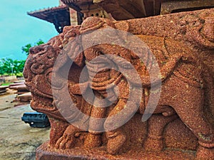 Elephant statu on the temple wall photo