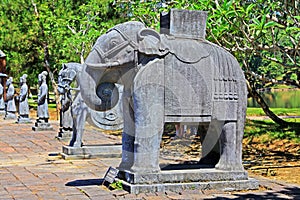 Elephant Statue In Imperial Tomb of Minh Mang, Hue Vietnam UNESCO World Heritage Site