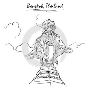 Elephant statue travel sketch on a white BG