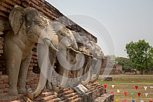 Elephant statues in Sukhothai historical park, Thailand