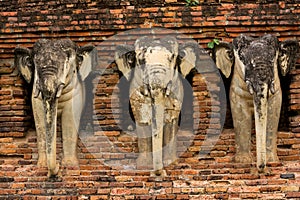 Elephant statues in Sukhothai historical park, Thailand